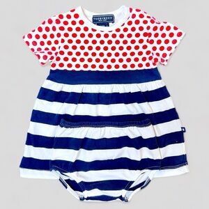Toobydoo New York Red Polka Dot and Blue Striped Baby Dress Set, 3-6 Mo., EUC